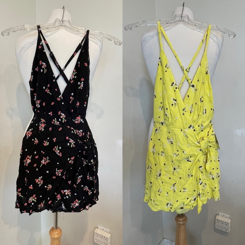Bundle of 2: Free People Sz 0 Rompers-NWT Electric Yellow & NWOT Black at Night
